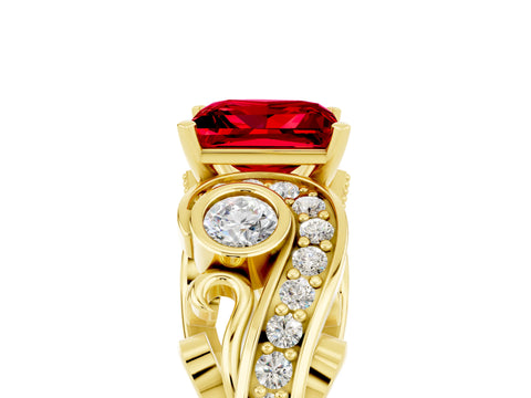 Yellow gold Princess Cut Ruby Solitaire Ring with Milgrain Pavé Band and Four-Prong Setting_29