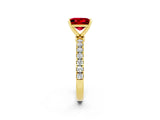 Yellow gold Princess Cut Ruby Solitaire Ring with Pavé Accents and Four-Prong Setting_2