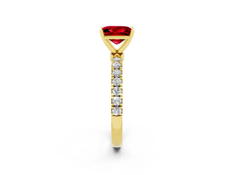 Yellow gold Princess Cut Ruby Solitaire Ring with Pavé Accents and Four-Prong Setting_2