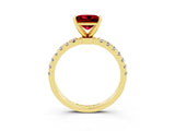 Yellow gold Princess Cut Ruby Solitaire Ring with Pavé Accents and Four-Prong Setting_3