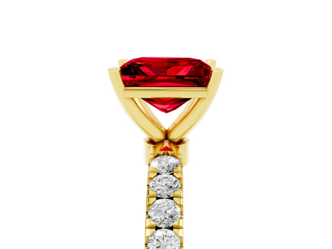 Yellow gold Princess Cut Ruby Solitaire Ring with Pavé Accents and Four-Prong Setting_5