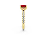 Yellow gold Princess Cut Ruby Solitaire Ring with Pavé Band and Four-Prong Setting_14