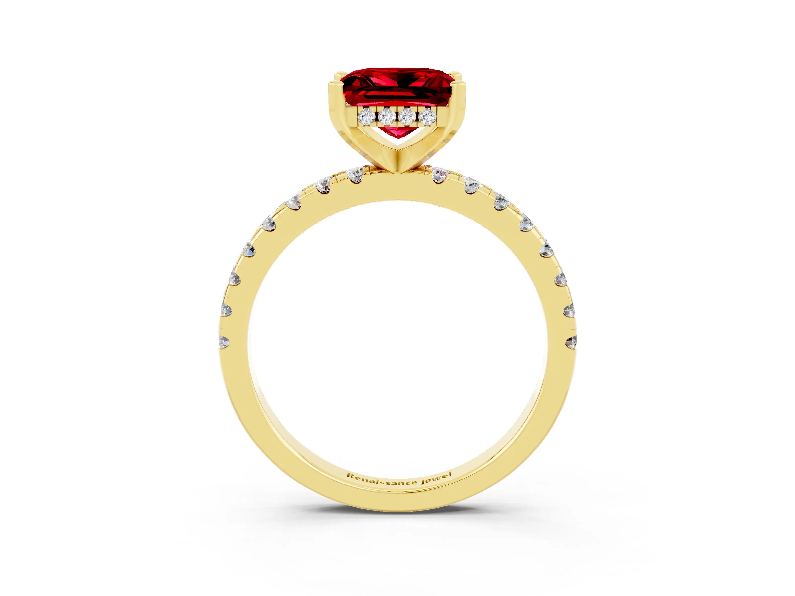 Yellow gold Princess Cut Ruby Solitaire Ring with Pavé Band and Four-Prong Setting_15