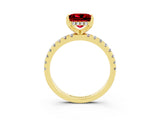 Yellow gold Princess Cut Ruby Solitaire Ring with Pavé Band and Four-Prong Setting_15