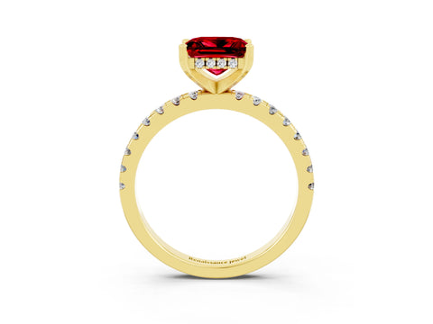Yellow gold Princess Cut Ruby Solitaire Ring with Pavé Band and Four-Prong Setting_15