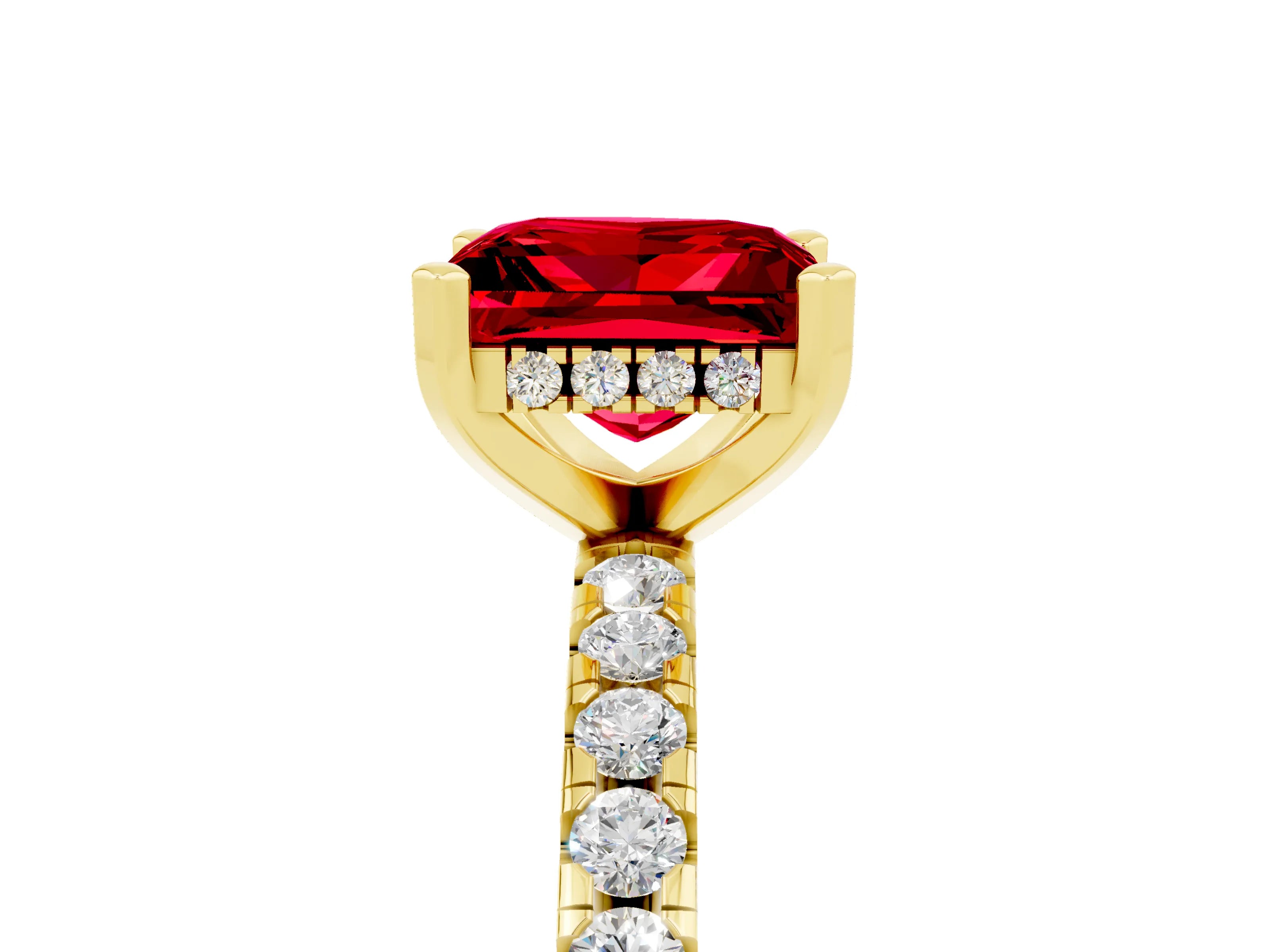 Yellow gold Princess Cut Ruby Solitaire Ring with Pavé Band and Four-Prong Setting_17