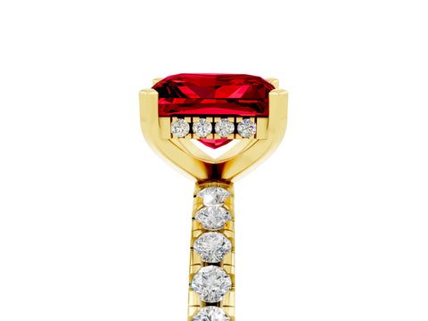 Yellow gold Princess Cut Ruby Solitaire Ring with Pavé Band and Four-Prong Setting_17