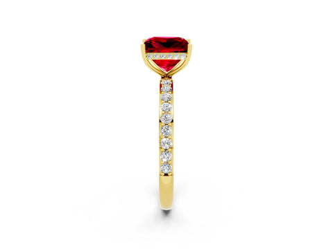 Yellow gold Princess Cut Ruby Solitaire Ring with Pavé Band and Hidden Halo_14