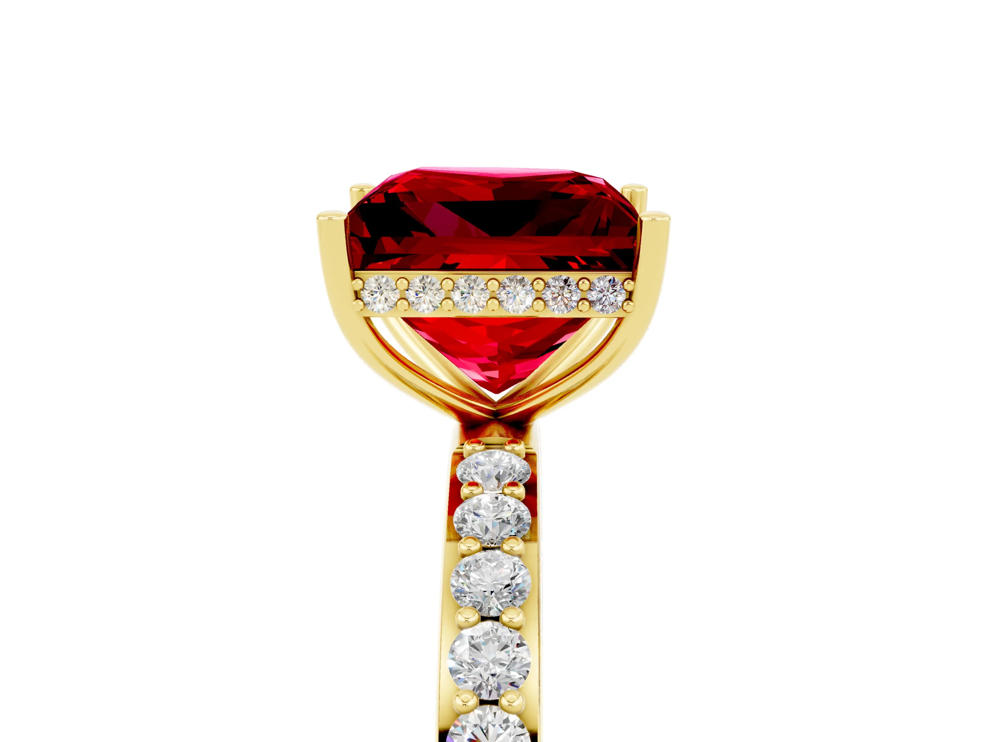 Yellow gold Princess Cut Ruby Solitaire Ring with Pavé Band and Hidden Halo_17