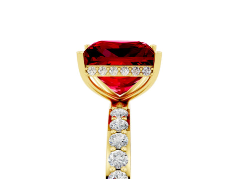 Yellow gold Princess Cut Ruby Solitaire Ring with Pavé Band and Hidden Halo_17