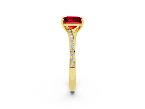 Yellow gold Princess Cut Ruby Solitaire Ring with Pavé Band and Prong Setting_14
