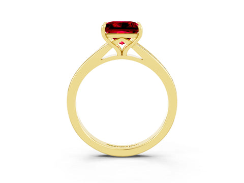 Yellow gold Princess Cut Ruby Solitaire Ring with Pavé Band and Prong Setting_15