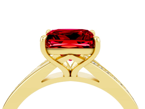Yellow gold Princess Cut Ruby Solitaire Ring with Pavé Band and Prong Setting_16