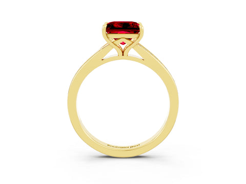 Yellow gold Princess Cut Ruby Solitaire Ring with Pavé Band and Prong Setting_3