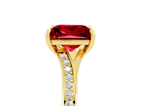 Yellow gold Princess Cut Ruby Solitaire Ring with Pavé Band and Prong Setting_5