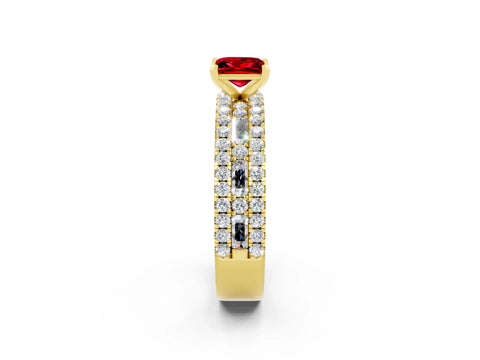 Yellow gold Princess Cut Ruby Solitaire Ring with Pavé and Channel Set Band_2