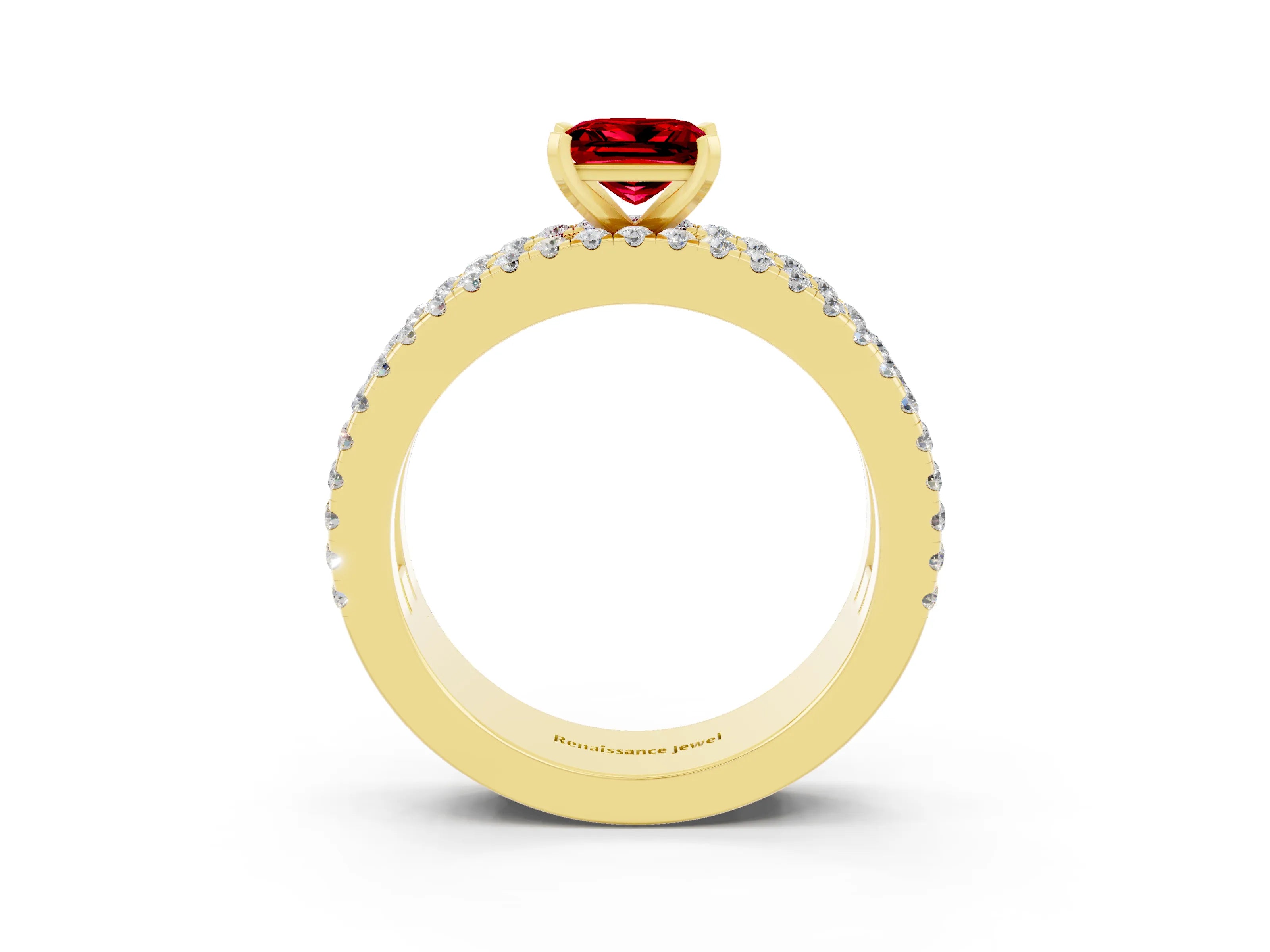 Yellow gold Princess Cut Ruby Solitaire Ring with Pavé and Channel Set Band_3