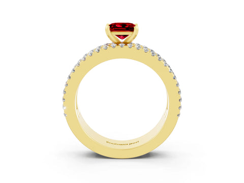 Yellow gold Princess Cut Ruby Solitaire Ring with Pavé and Channel Set Band_3