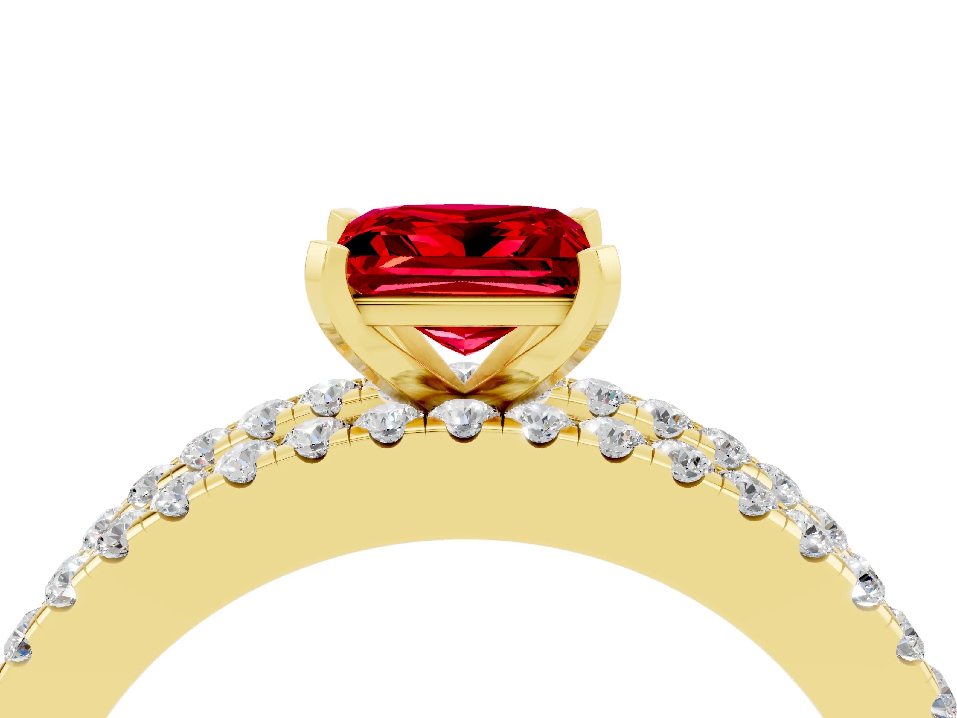 Yellow gold Princess Cut Ruby Solitaire Ring with Pavé and Channel Set Band_4