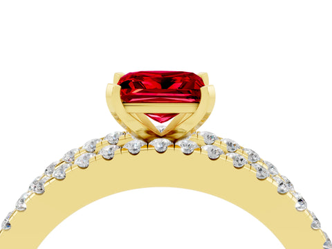 Yellow gold Princess Cut Ruby Solitaire Ring with Pavé and Channel Set Band_4