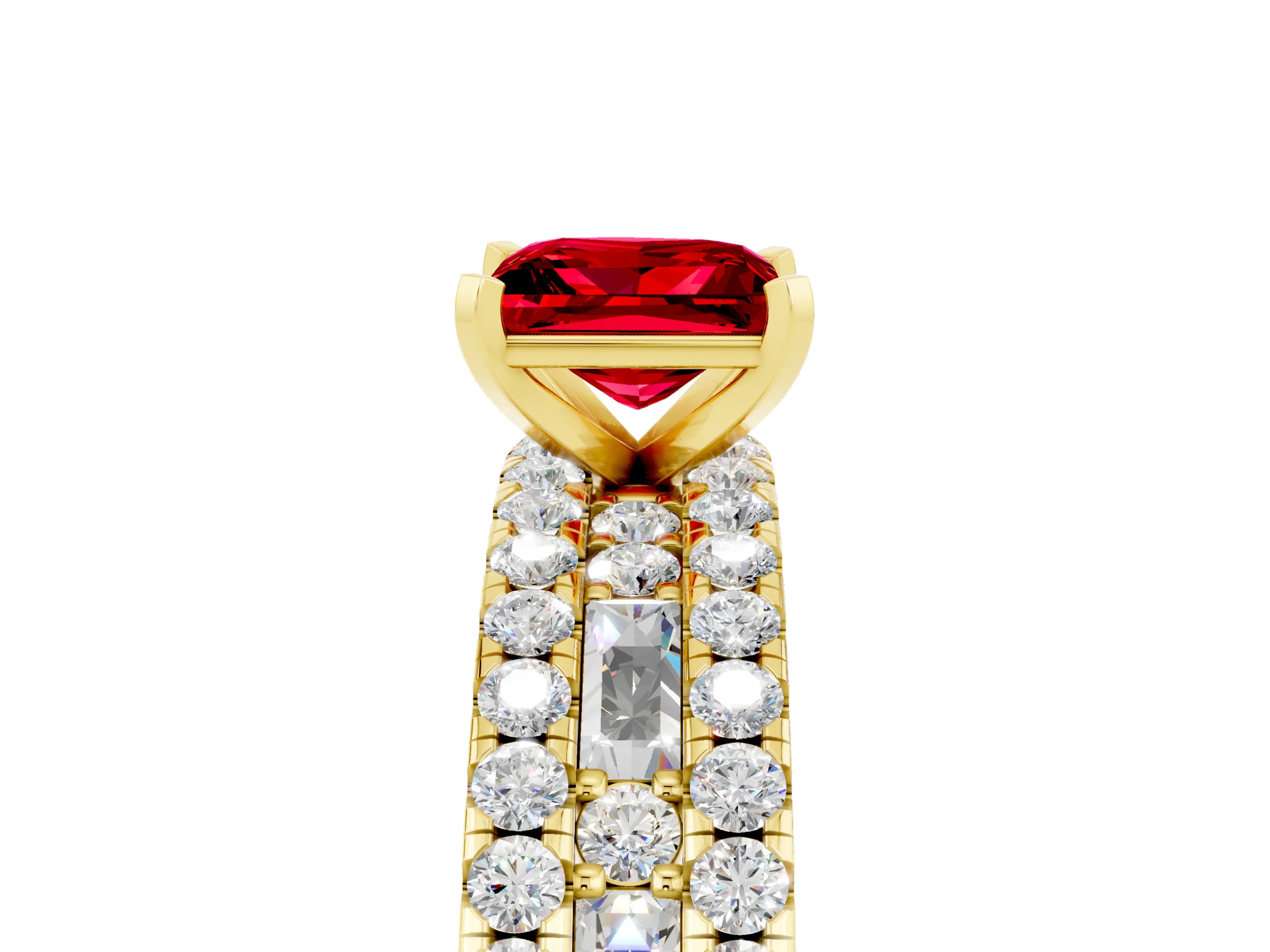 Yellow gold Princess Cut Ruby Solitaire Ring with Pavé and Channel Set Band_5