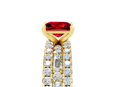Yellow gold Princess Cut Ruby Solitaire Ring with Pavé and Channel Set Band_5