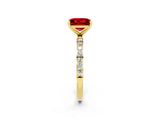 Yellow gold Princess Cut Ruby Solitaire Ring with Pave Band and Four Prong Setting_26