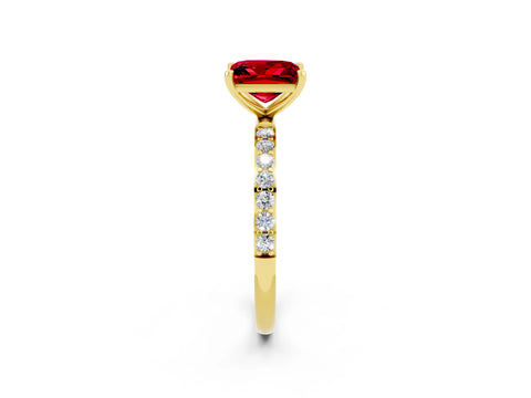 Yellow gold Princess Cut Ruby Solitaire Ring with Pave Band and Four Prong Setting_26