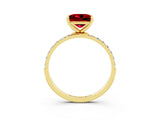 Yellow gold Princess Cut Ruby Solitaire Ring with Pave Band and Four Prong Setting_27