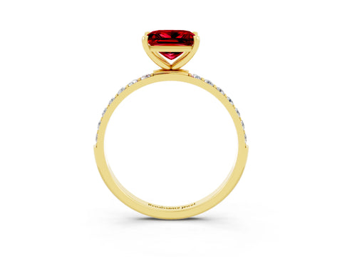 Yellow gold Princess Cut Ruby Solitaire Ring with Pave Band and Four Prong Setting_27