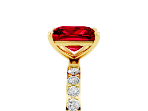 Yellow gold Princess Cut Ruby Solitaire Ring with Pave Band and Four Prong Setting_29