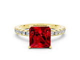 Yellow gold Princess Cut Ruby Solitaire Ring with Round  Pavé Band and Four-Prong Setting_36