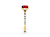 Yellow gold Princess Cut Ruby Solitaire Ring with Round  Pavé Band and Four-Prong Setting_38