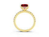 Yellow gold Princess Cut Ruby Solitaire Ring with Round  Pavé Band and Four-Prong Setting_39