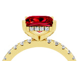 Yellow gold Princess Cut Ruby Solitaire Ring with Round  Pavé Band and Four-Prong Setting_40