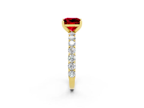Yellow gold Princess Cut Ruby Solitaire Ring with Shared Prong Pavé Band and Four-Prong Setting_2
