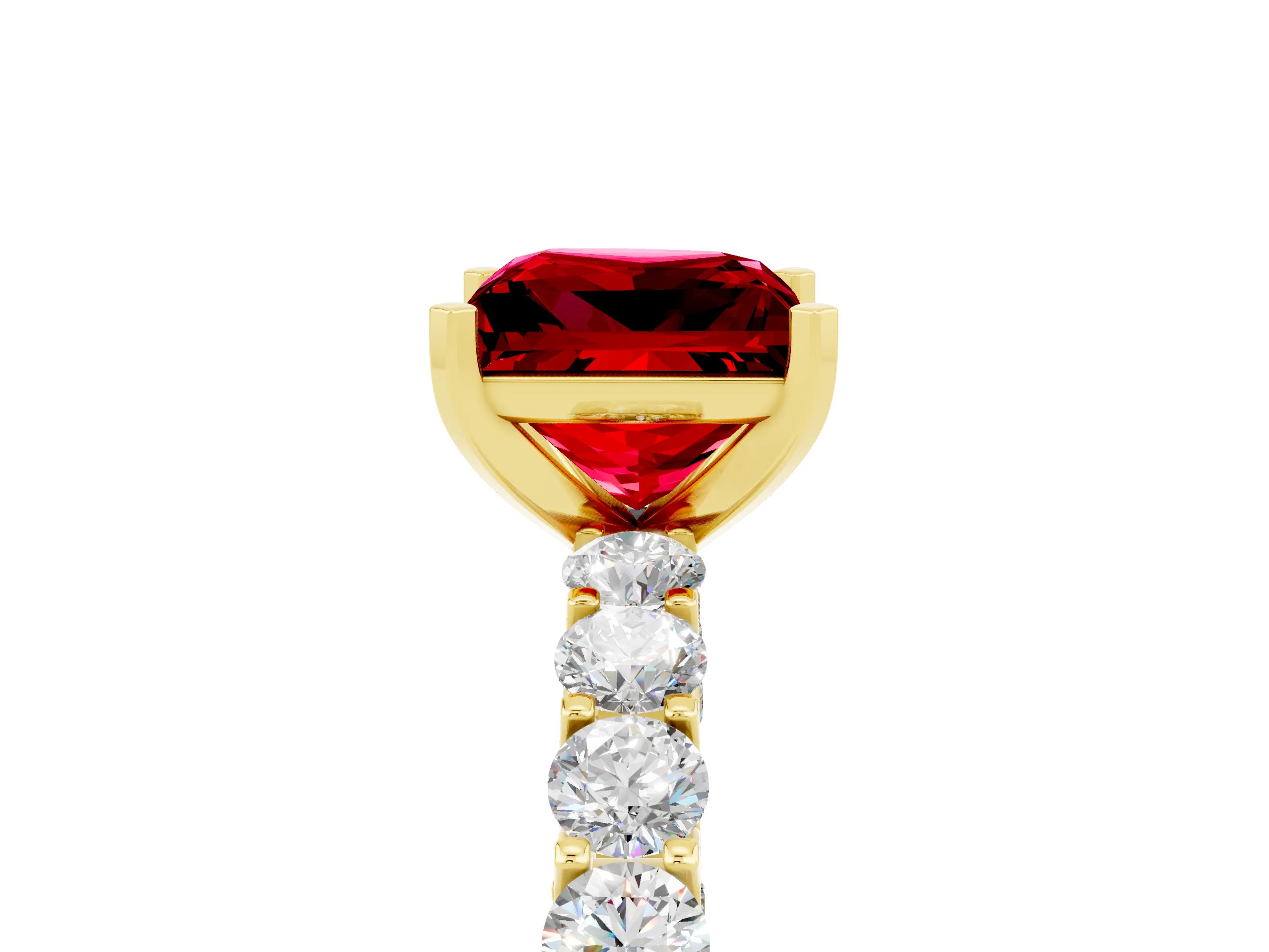Yellow gold Princess Cut Ruby Solitaire Ring with Shared Prong Pavé Band and Four-Prong Setting_5