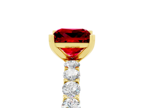 Yellow gold Princess Cut Ruby Solitaire Ring with Shared Prong Pavé Band and Four-Prong Setting_5