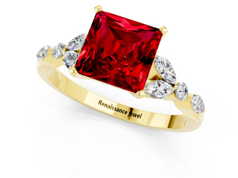 Yellow gold Princess Cut Ruby Solitaire Ring with Side Stones and Four-Prong Setting_13