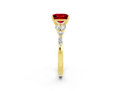 Yellow gold Princess Cut Ruby Solitaire Ring with Side Stones and Four-Prong Setting_14
