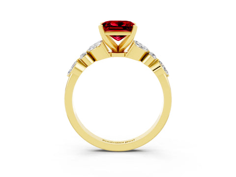 Yellow gold Princess Cut Ruby Solitaire Ring with Side Stones and Four-Prong Setting_15