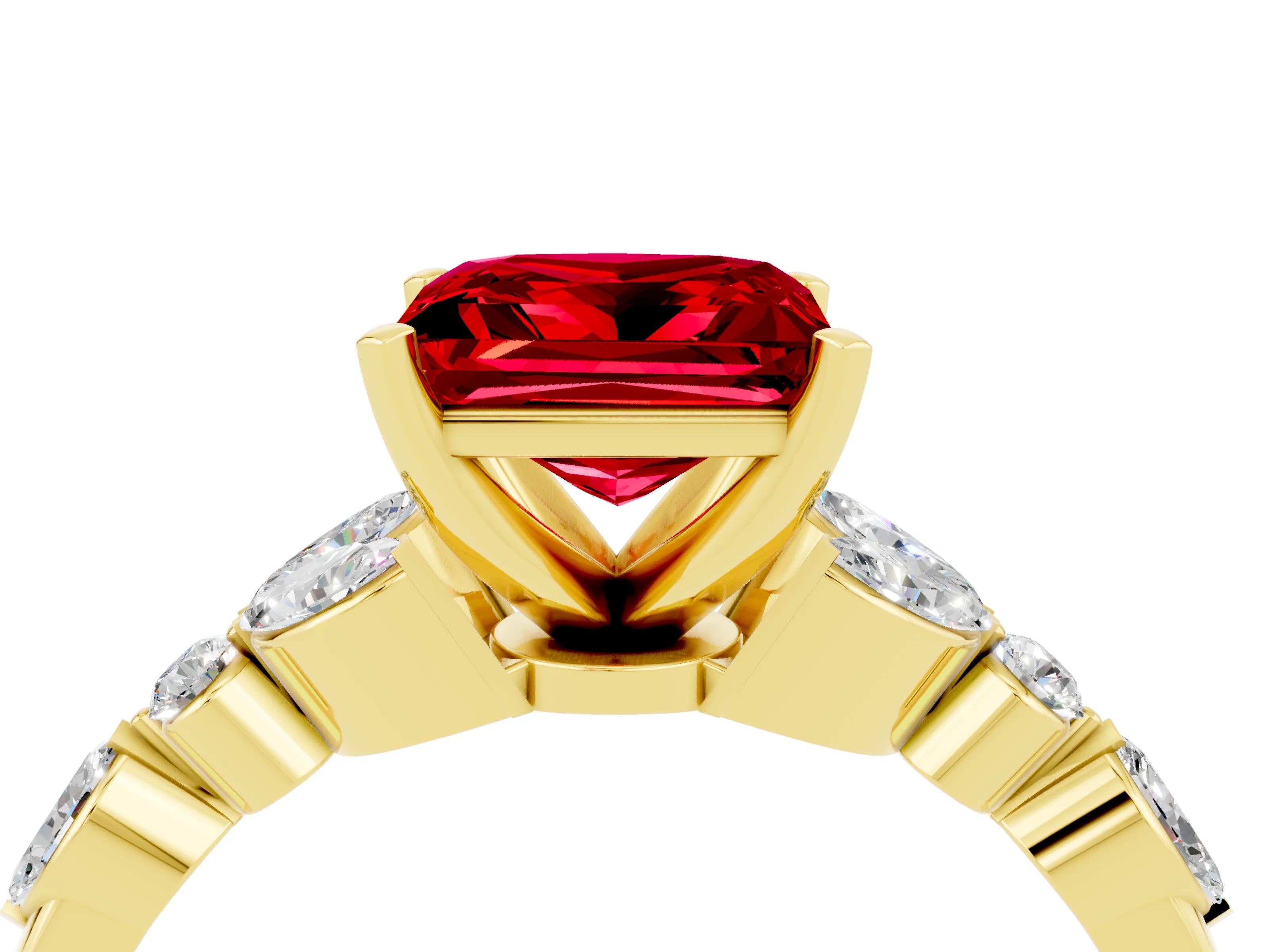 Yellow gold Princess Cut Ruby Solitaire Ring with Side Stones and Four-Prong Setting_16
