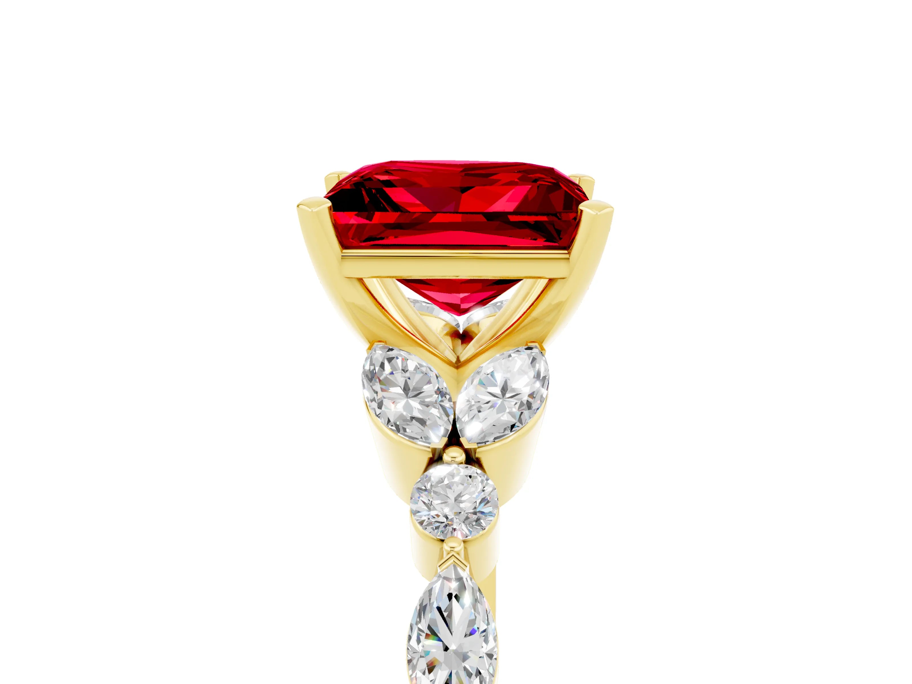 Yellow gold Princess Cut Ruby Solitaire Ring with Side Stones and Four-Prong Setting_17