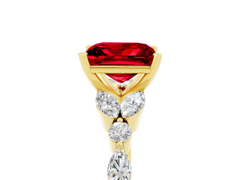 Yellow gold Princess Cut Ruby Solitaire Ring with Side Stones and Four-Prong Setting_17