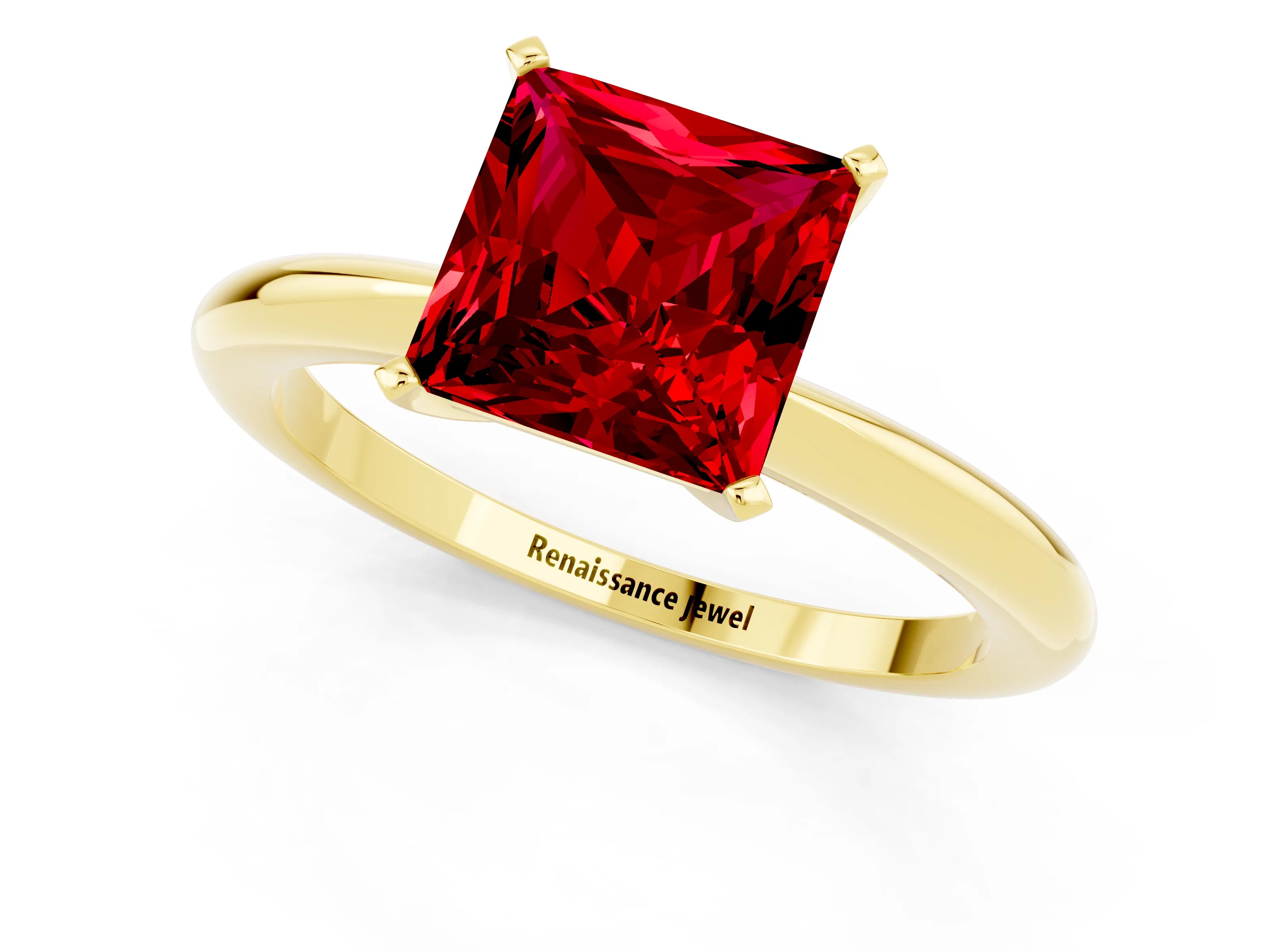 Yellow gold Princess Cut Ruby Solitaire Ring with Six-Prong Setting and Classic Band_1