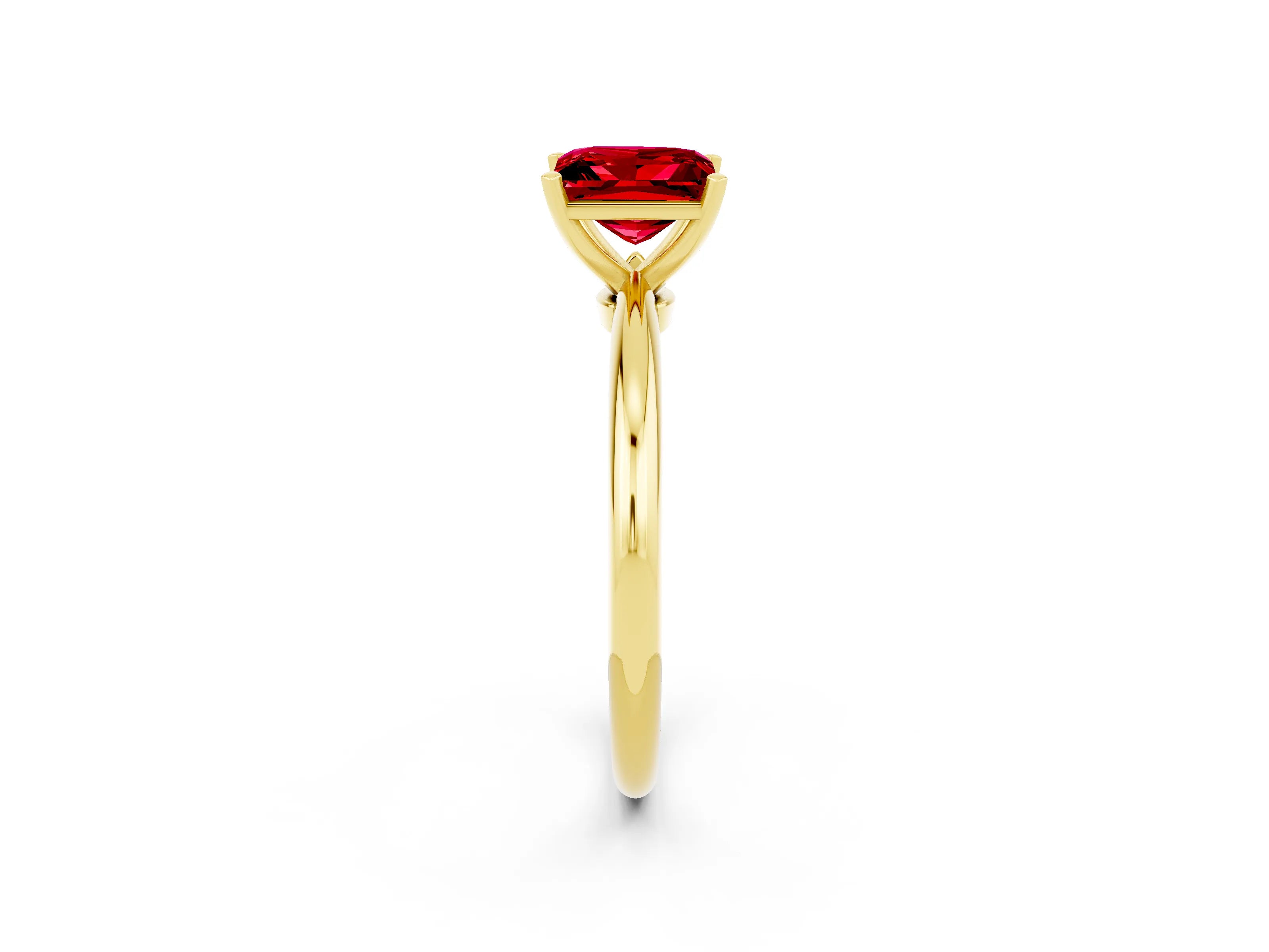 Yellow gold Princess Cut Ruby Solitaire Ring with Six-Prong Setting and Classic Band_2
