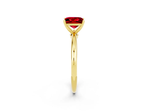 Yellow gold Princess Cut Ruby Solitaire Ring with Six-Prong Setting and Classic Band_2