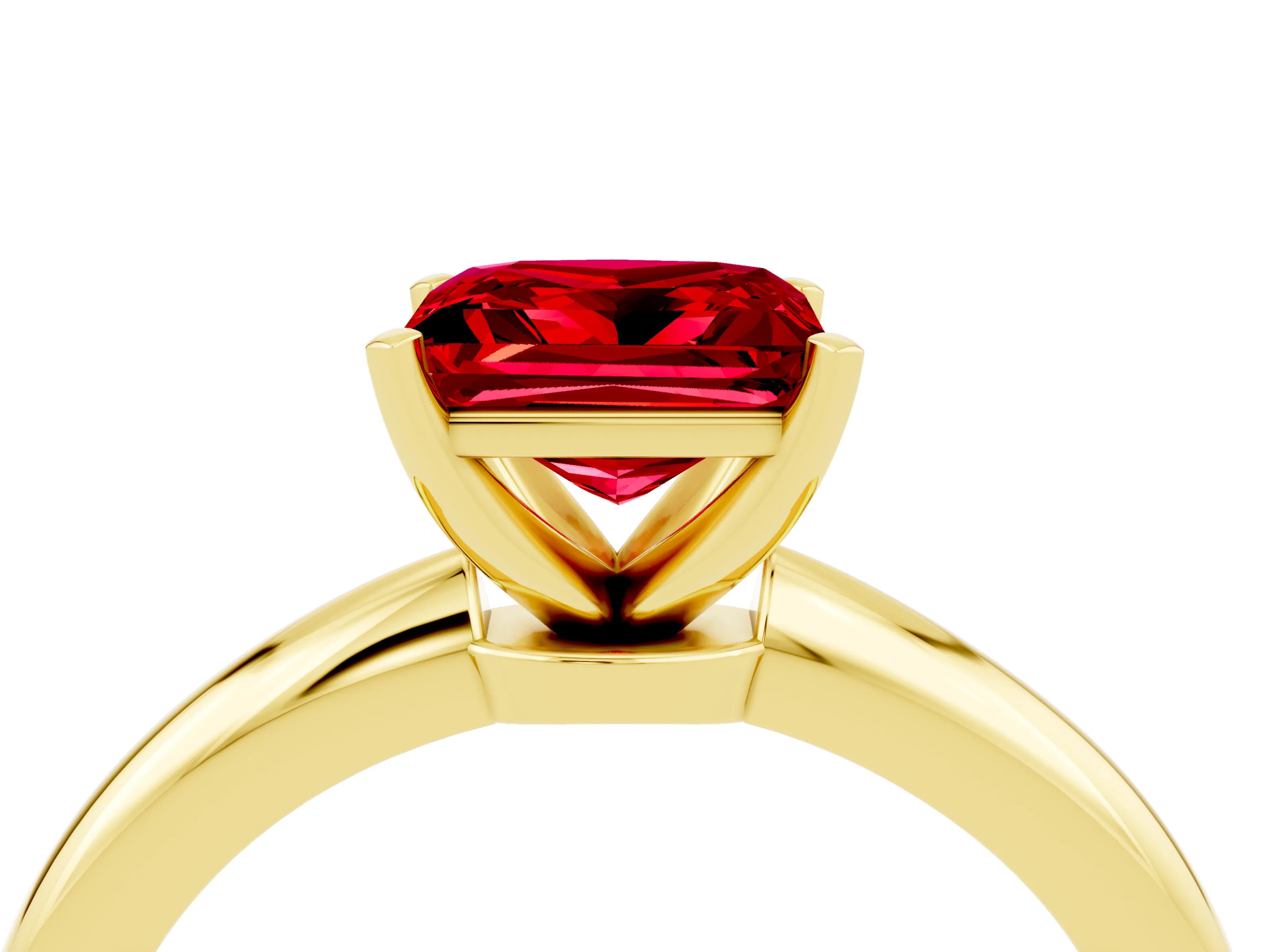 Yellow gold Princess Cut Ruby Solitaire Ring with Six-Prong Setting and Classic Band_4