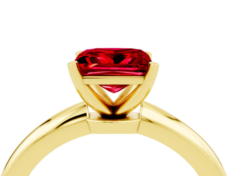 Yellow gold Princess Cut Ruby Solitaire Ring with Six-Prong Setting and Classic Band_4