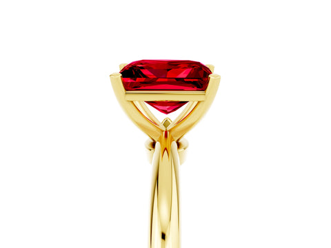 Yellow gold Princess Cut Ruby Solitaire Ring with Six-Prong Setting and Classic Band_5